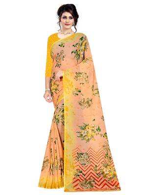 orange printed  saree with blouse 1