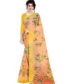 orange printed  saree with blouse