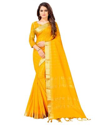 yellow woven  saree with blouse 1
