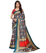 green printed art silk saree with blouse