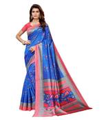 blue printed art silk saree with blouse