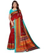 red printed art silk saree with blouse