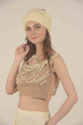 Beige net blouse with dori work 4