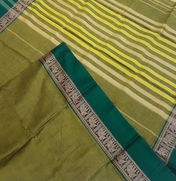 Mehendi green traditional south cotton saree with woven border with elephant motif 2