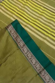 Mehendi green traditional south cotton saree with woven border with elephant motif