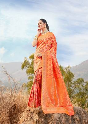 pink Jaquared banarasi Designer Saree For Women 2