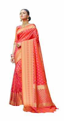 peach Jaquared banarasi Designer Saree For Women 1