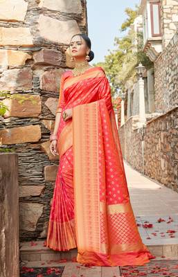 peach Jaquared banarasi Designer Saree For Women 2