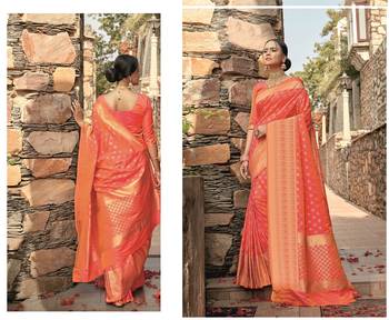 peach Jaquared banarasi Designer Saree For Women 3