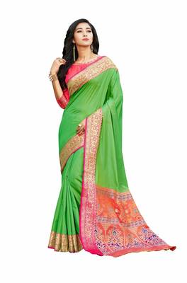 green banarasi Plain Heavy Bordered Designer Saree For 1