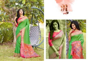 green banarasi Plain Heavy Bordered Designer Saree For 3