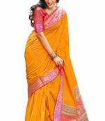 yellow banarasi Plain Heavy Bordered Designer Saree For