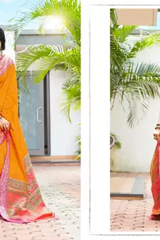 yellow banarasi Plain Heavy Bordered Designer Saree For
