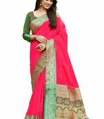 pink banarasi Plain Heavy Bordered Designer Saree For