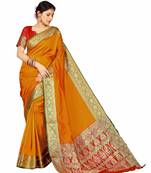 orange banarasi Plain Heavy Bordered Designer Saree For