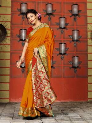 orange banarasi Plain Heavy Bordered Designer Saree For 3
