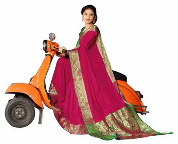 magenta banarasi Plain Heavy Bordered Designer Saree For 1