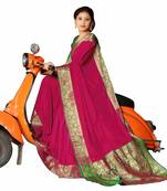 magenta banarasi Plain Heavy Bordered Designer Saree For