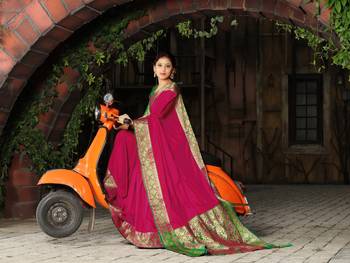 magenta banarasi Plain Heavy Bordered Designer Saree For 2