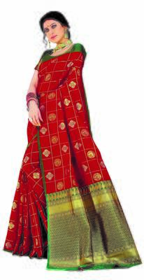 red Soft Weaving Silk Woven Chex Designer Saree For Women 1