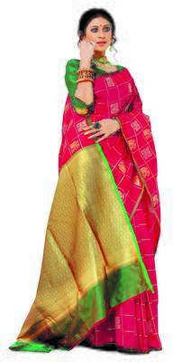 pink Soft Weaving Silk Woven Chex Designer Saree For Women 1