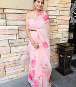 Light Pink Painted Organza Saree With Blouse
