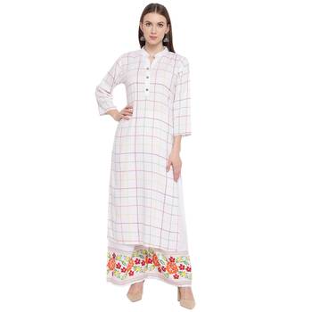White printed rayon kurta set 1