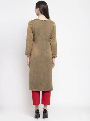 Beige embroidered rayon kurtas-and-kurtis 2