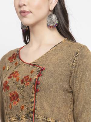 Beige embroidered rayon kurtas-and-kurtis 5