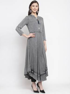 Grey plain rayon kurtas-and-kurtis 3