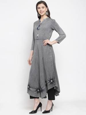 Grey plain rayon kurtas-and-kurtis 4