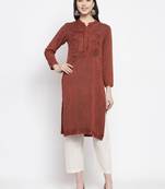 Maroon embroidered rayon kurtas-and-kurtis