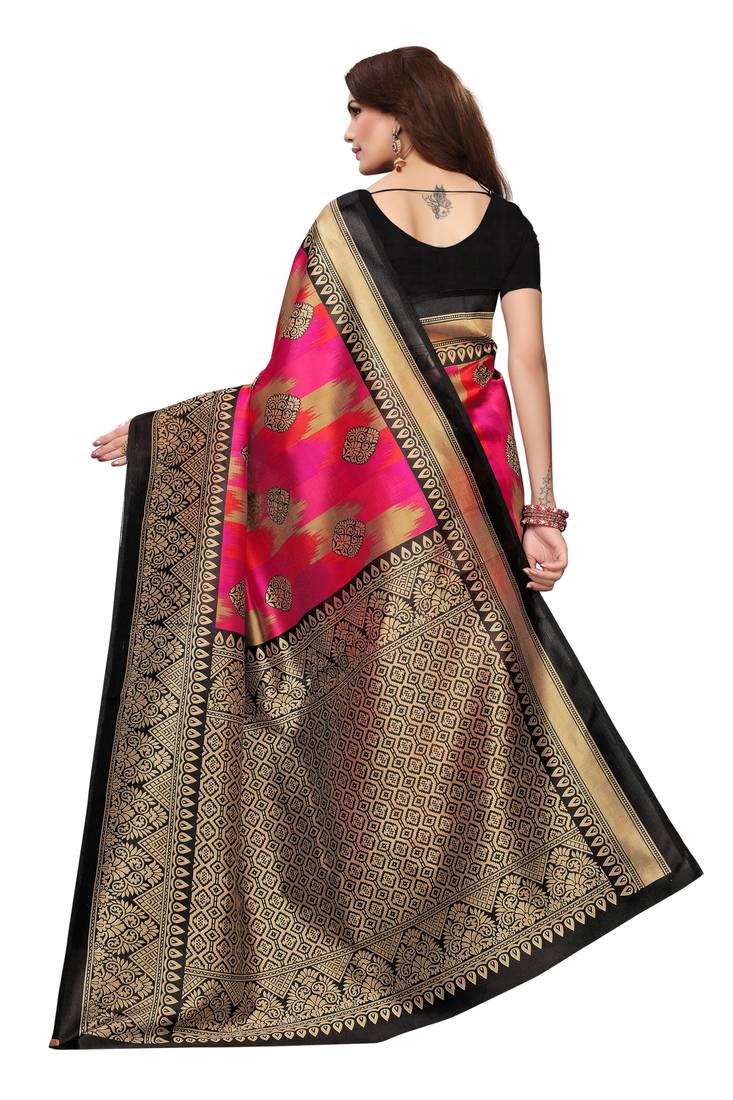 multicolor printed art silk saree with blouse