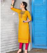 yellow embroidered cotton kurti