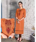orange embroidered cotton kurti