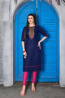 blue embroidered cotton kurti