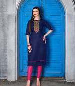 blue embroidered cotton kurti