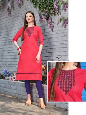 pink embroidered cotton kurti 1