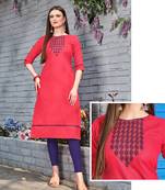 pink embroidered cotton kurti