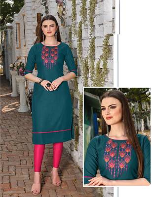 green embroidered cotton kurti 2