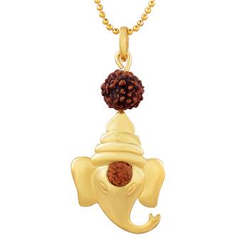 Ganesha Pendant With five Mukhi Rudraksha gold plated ball chain 3
