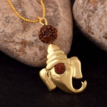 Ganesha Pendant With five Mukhi Rudraksha gold plated ball chain 4