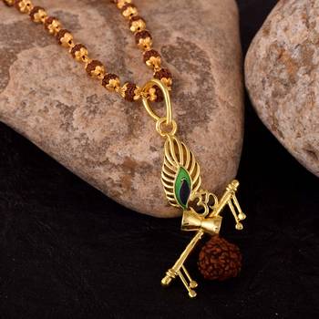 Golden Peacock Designer Pendant With Beautiful Rudraksha 4.0 mm Mala  4