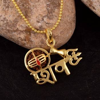 Shiv pendant with five mukhi rudraksha gold plated with chain 1