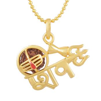Shiv pendant with five mukhi rudraksha gold plated with chain 3