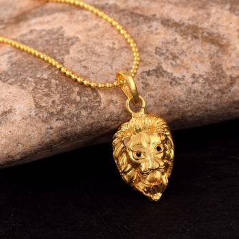 Lion Face Pendant With Chain Gold plated For Mans And Boys 1