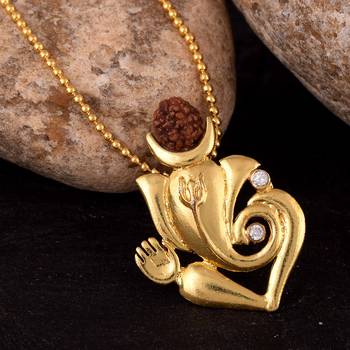 Lord Ganesha pendant with five mukhi rudraksha with Gold Plated Chain 1