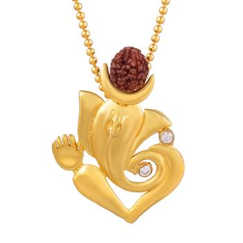 Lord Ganesha pendant with five mukhi rudraksha with Gold Plated Chain 3