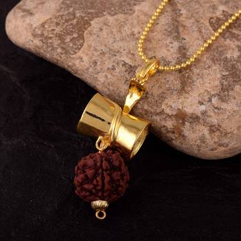 Gold Plated Damru Designer Pendant With chain 2