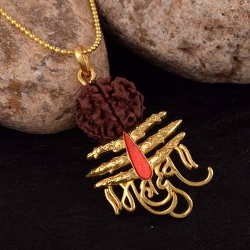 Mahadev Pendant With Five Mukhi Rudraksha Gold Plated chain 2